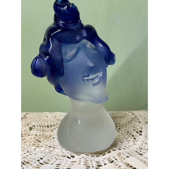 Vintage 90's Fellerman Art Glass Head Sculpture Blue Hair - Picture 4 of 16